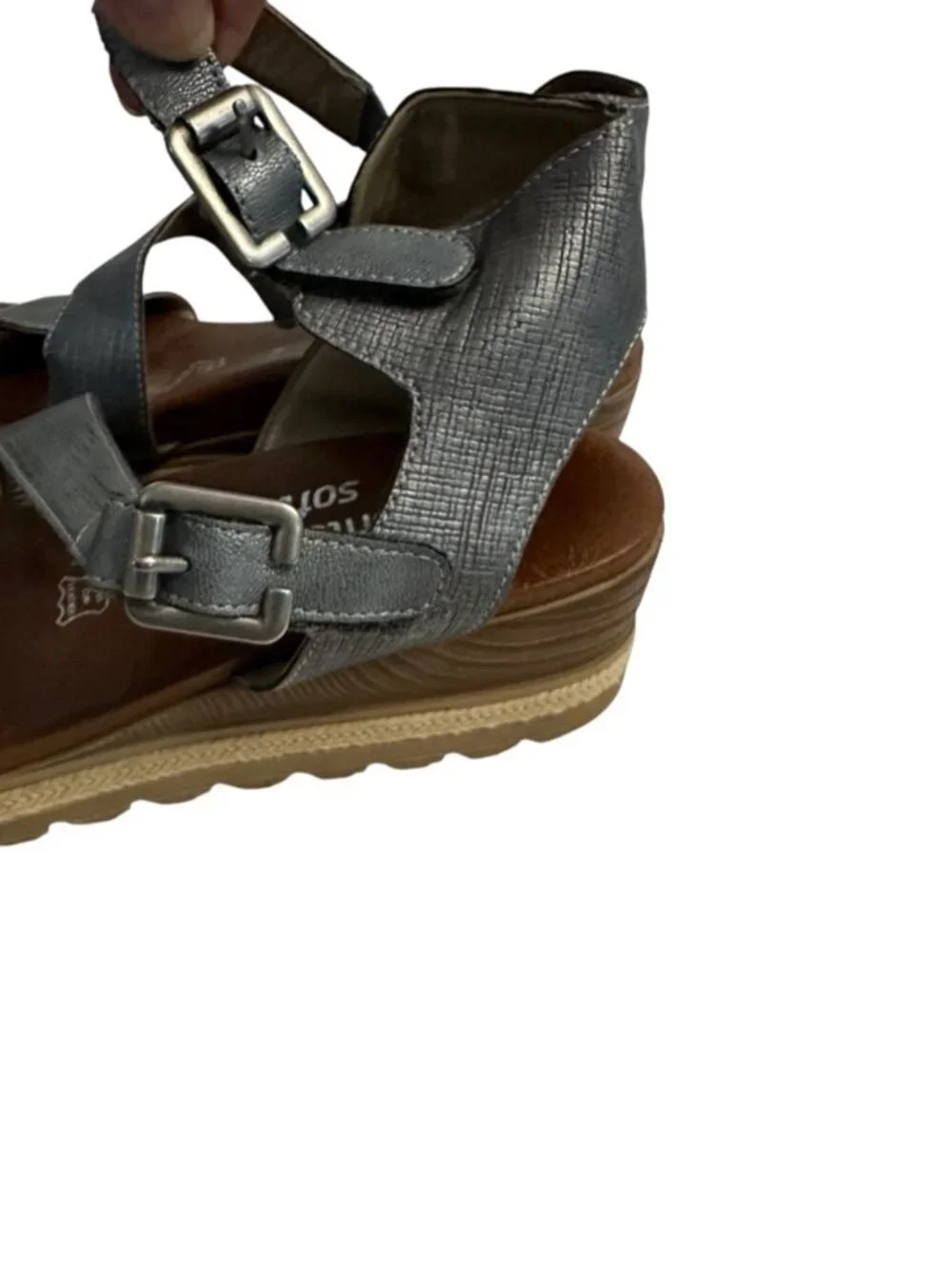 Remonte Icess 51 Denim Blue Leather Wedge Sandals Euro 41 Comfort Buckle